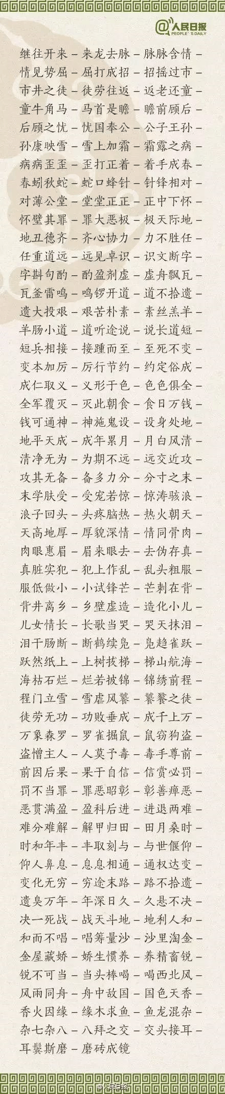 ?1500個(gè)成語(yǔ)接龍，貼在墻上，和孩子常玩，語(yǔ)文成績(jī)想不好都難！